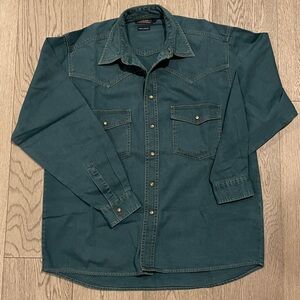 Mens Green Denim Shirt Size L